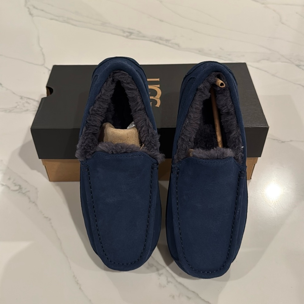 UGG Ascot Slipper Navy Suede Wool Comfort Loafer Men's US 7 NIB